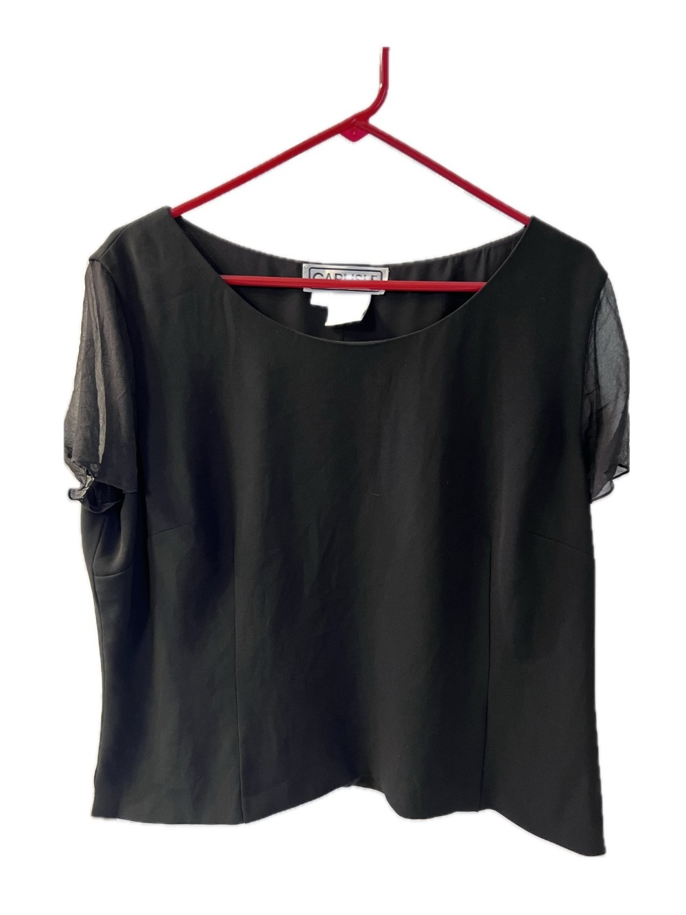 Carlisle Black Short Sleeve Scoop Neck Blouse with Sheer Sleeves